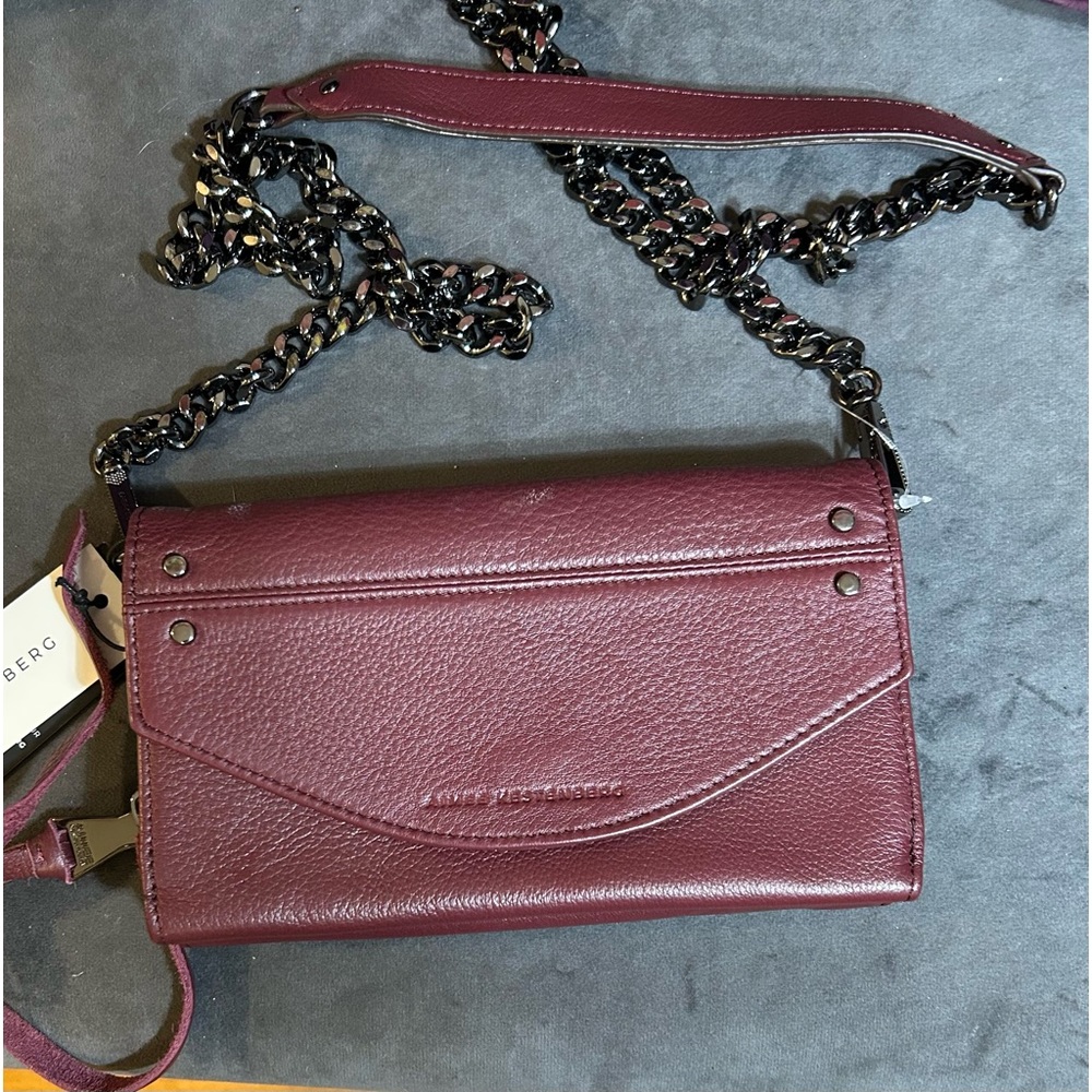 NWT Aimee Kestenberg Delancey wallet on a chain in the color oxblood